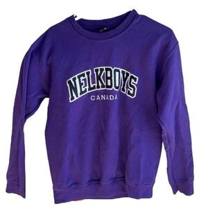 Nelk Boys Canada Purple Sweatshirt White  Graphic Mens Small Crew EUC
